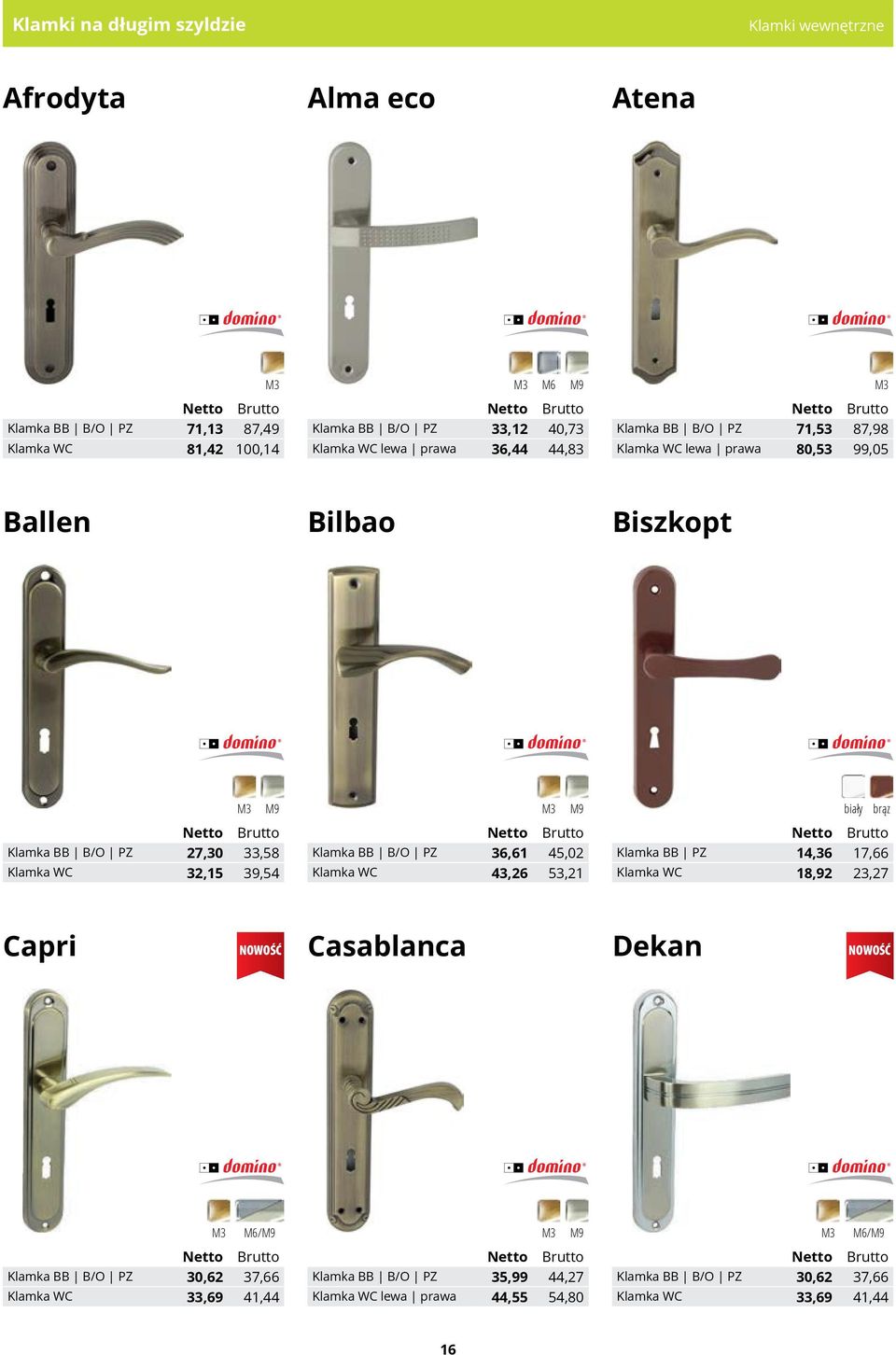 32,15 39,54 Klamka BB B/O PZ 36,61 45,02 Klamka WC 43,26 53,21 Klamka BB PZ 14,36 17,66 Klamka WC 18,92 23,27 Capri NOWOŚĆ Casablanca Dekan NOWOŚĆ M6/ M6/