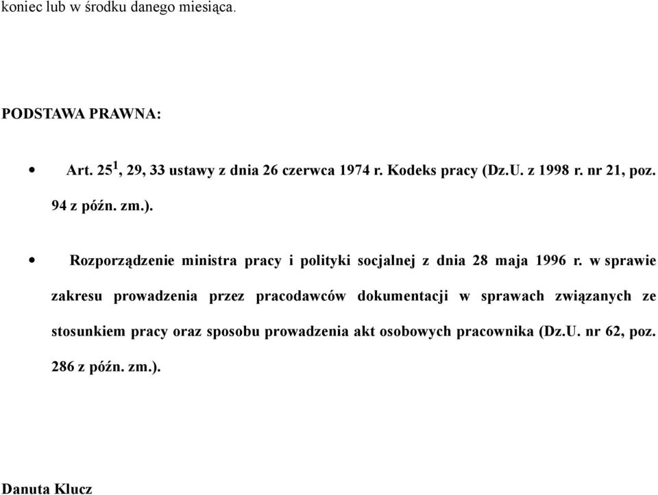 Rozporządzenie ministra pracy i polityki socjalnej z dnia 28 maja 1996 r.