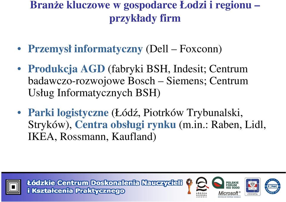 Bosch Siemens; Centrum Usług Informatycznych BSH) Parki logistyczne (Łódź, Piotrków