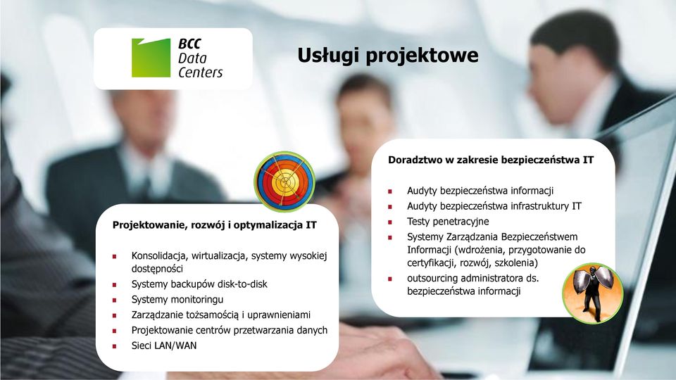 Sieci LAN/WAN Audyty bezpieczeństwa informacji Audyty bezpieczeństwa infrastruktury IT Testy penetracyjne Systemy Zarządzania Bezpieczeństwem