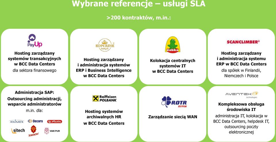 Centers Kolokacja centralnych systemów IT w BCC Data Centers Hosting zarządzany i administracja systemu ERP w BCC Data Centers dla spółek w Finlandii, Niemczech i Polsce