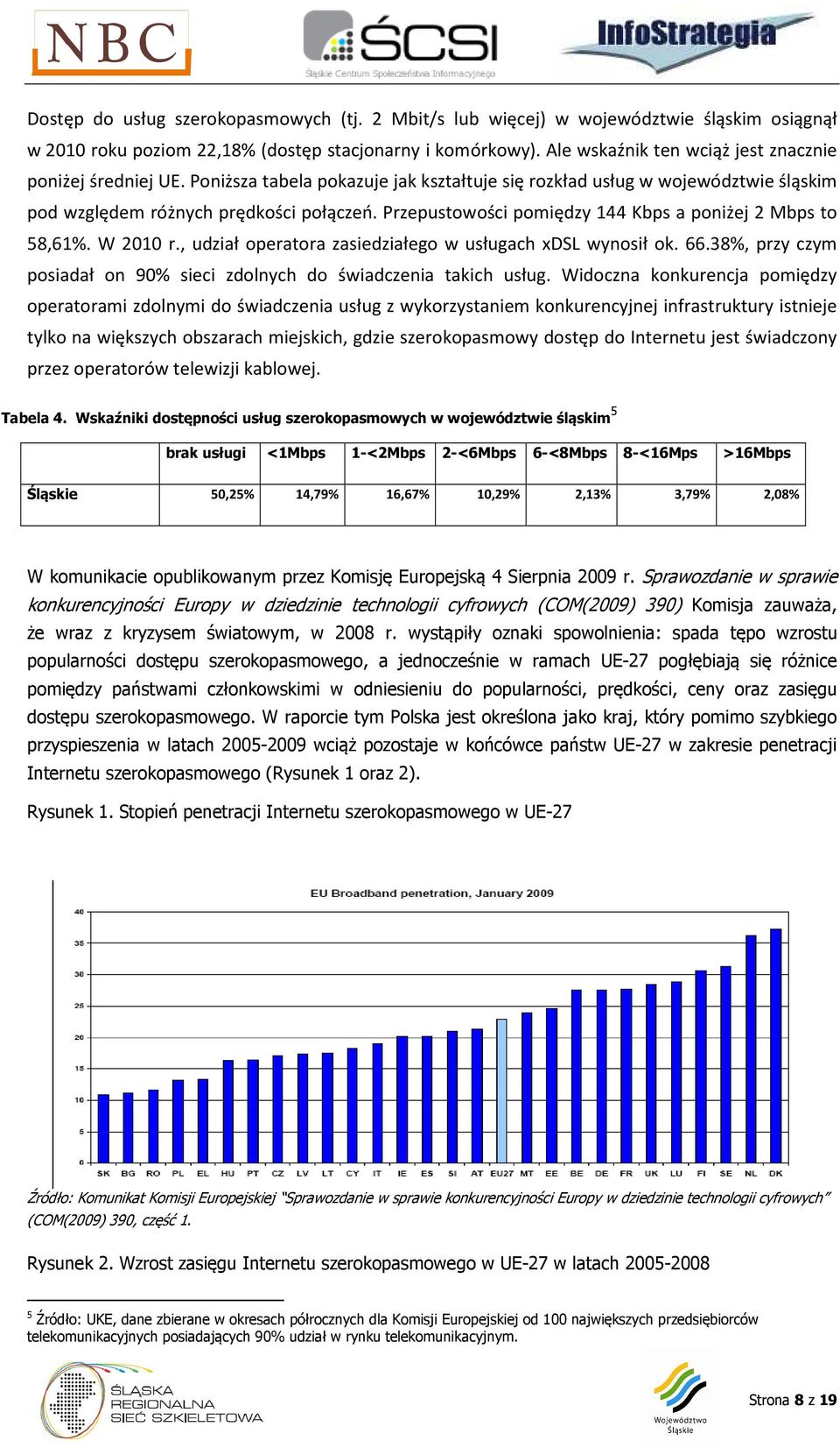 Przepustowości pomiędzy 144 Kbps a poniżej 2 Mbps to 58,61%. W 2010 r., udział operatora zasiedziałego w usługach xdsl wynosił ok. 66.