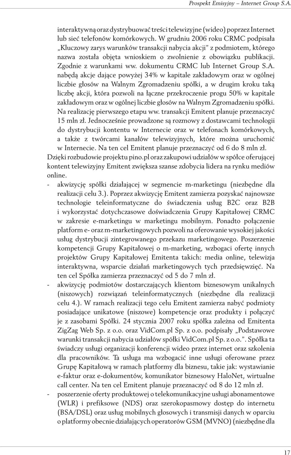 dokumentu CRMC lub Internet Group S.A.