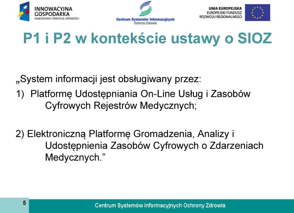 Zasobów Cyfrowych Rejestrów Medycznych; 2) Elektroniczną Platformę