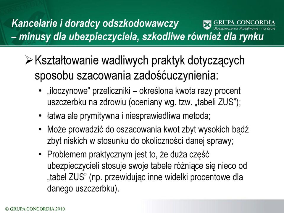 tabeli ZUS ); łatwa ale prymitywna i niesprawiedliwa metoda; Może prowadzić do oszacowania kwot zbyt wysokich bądź zbyt niskich w stosunku do