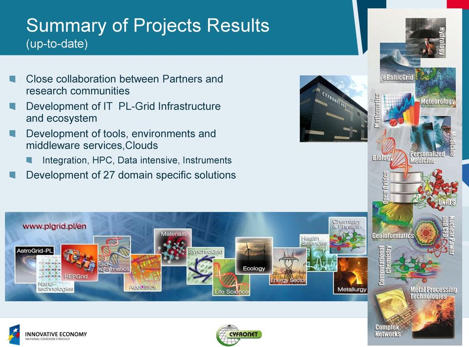 ecosystem Development of tools, environments and middleware services,clouds