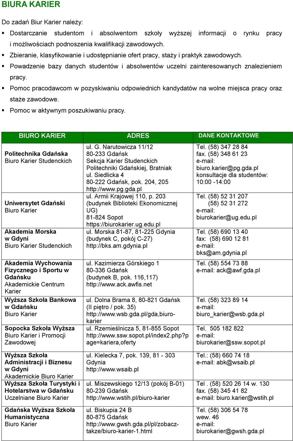 Pomoc pracodawcom w pozyskiwaniu odpowiednich kandydatów na wolne miejsca pracy oraz staże zawodowe. Pomoc w aktywnym poszukiwaniu pracy.