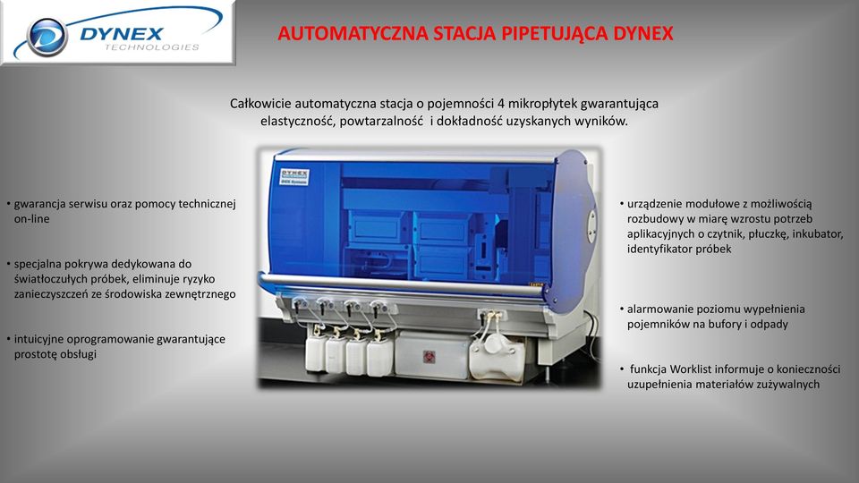 gwarancja serwisu oraz pomocy technicznej on-line specjalna pokrywa dedykowana do światłoczułych próbek, eliminuje ryzyko zanieczyszczeń ze środowiska zewnętrznego