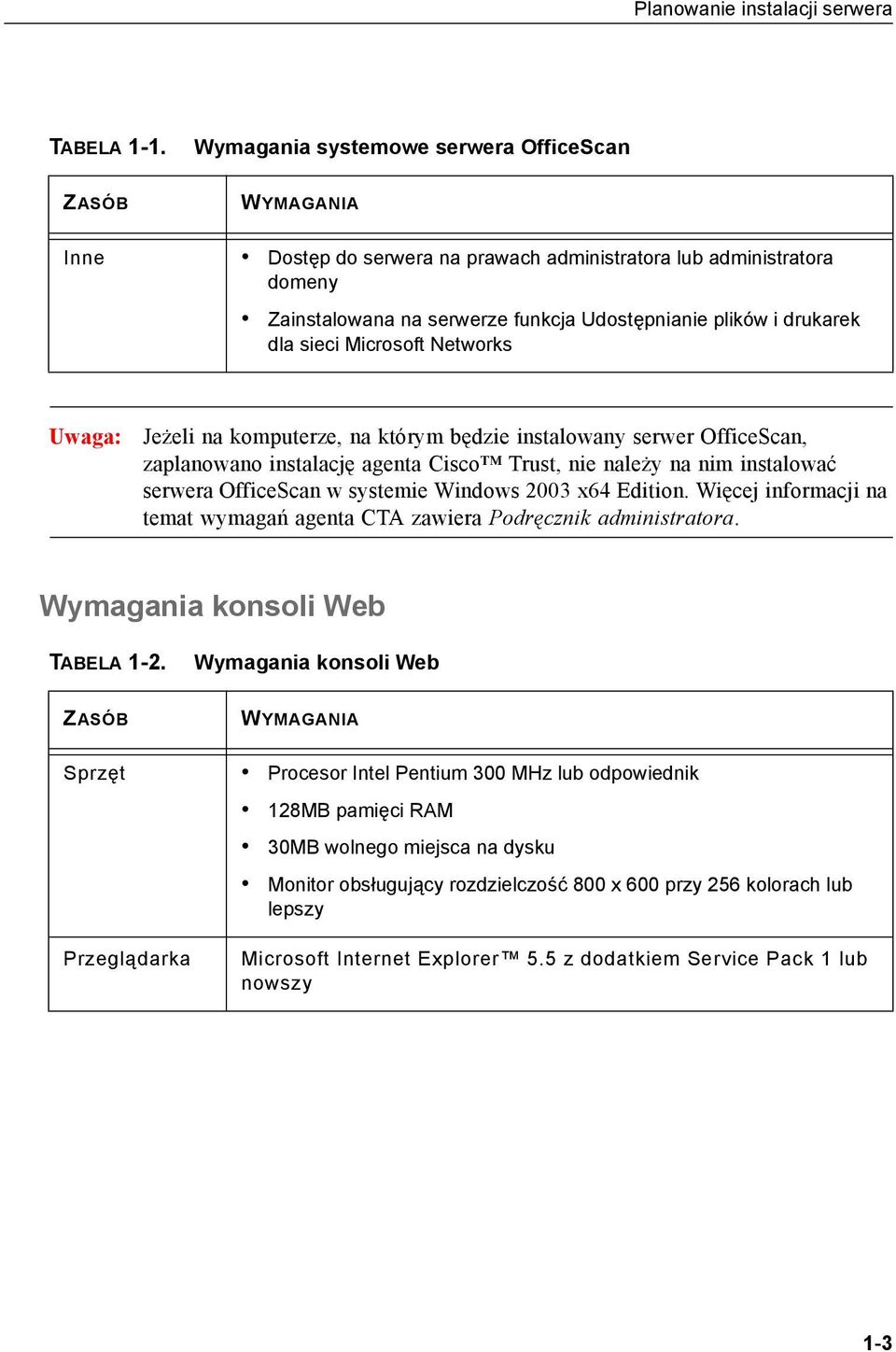 sieci Microsoft Networks Uwaga: Jeżeli na komputerze, na którym będzie instalowany serwer OfficeScan, zaplanowano instalację agenta Cisco Trust, nie należy na nim instalować serwera OfficeScan w