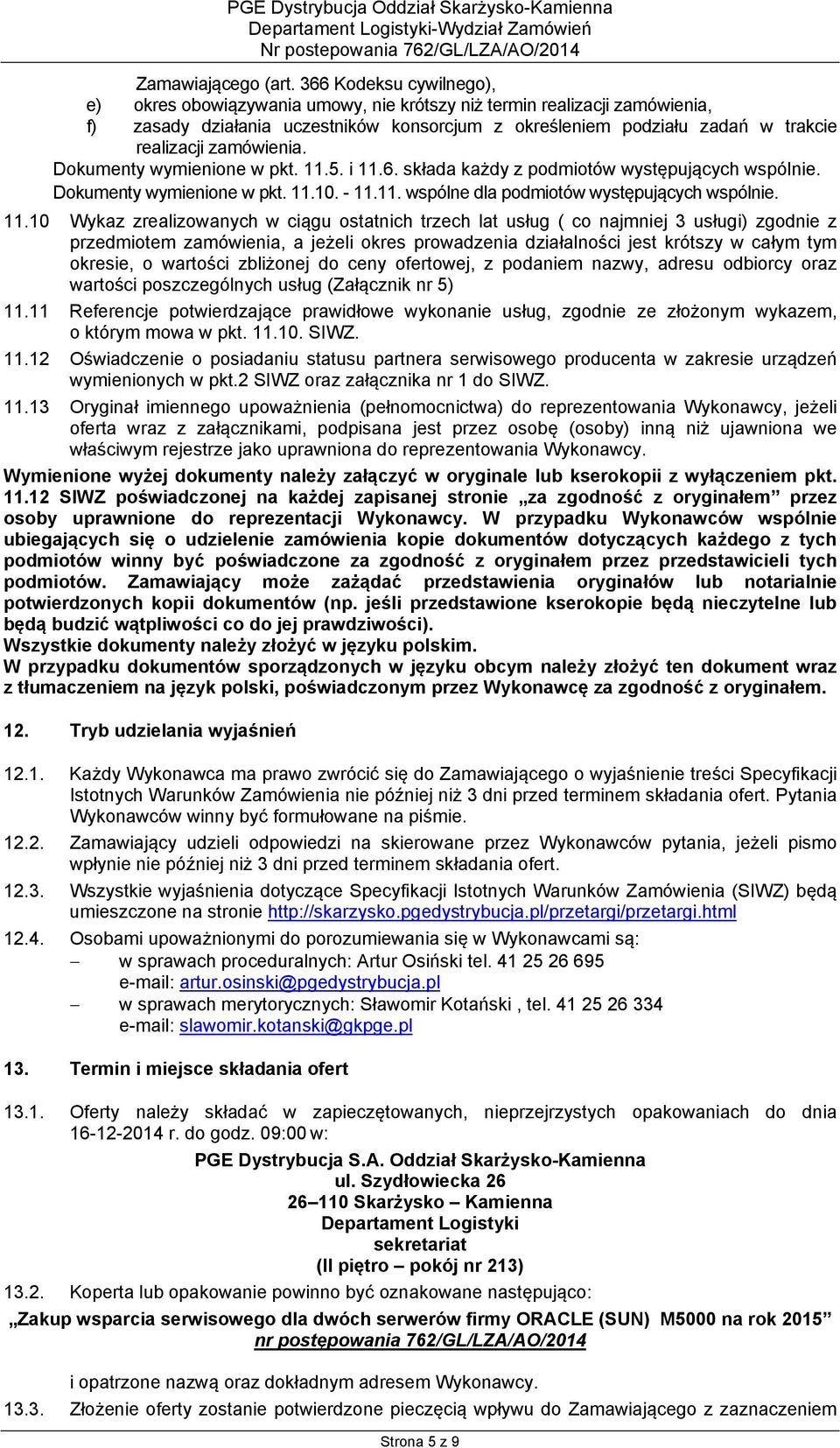 zamówienia. Dokumenty wymienione w pkt. 11.