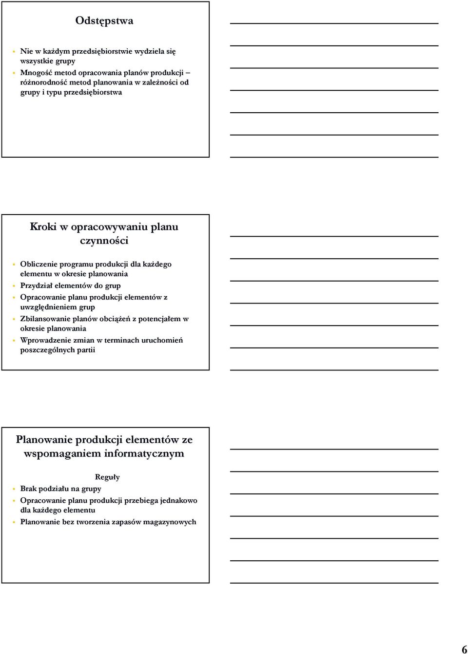 produkcji elementów z uwzględnieniem grup Zbilansowanie planów obciąŝeń z potencjałem w okresie planowania Wprowadzenie zmian w terminach uruchomień poszczególnych partii Planowanie