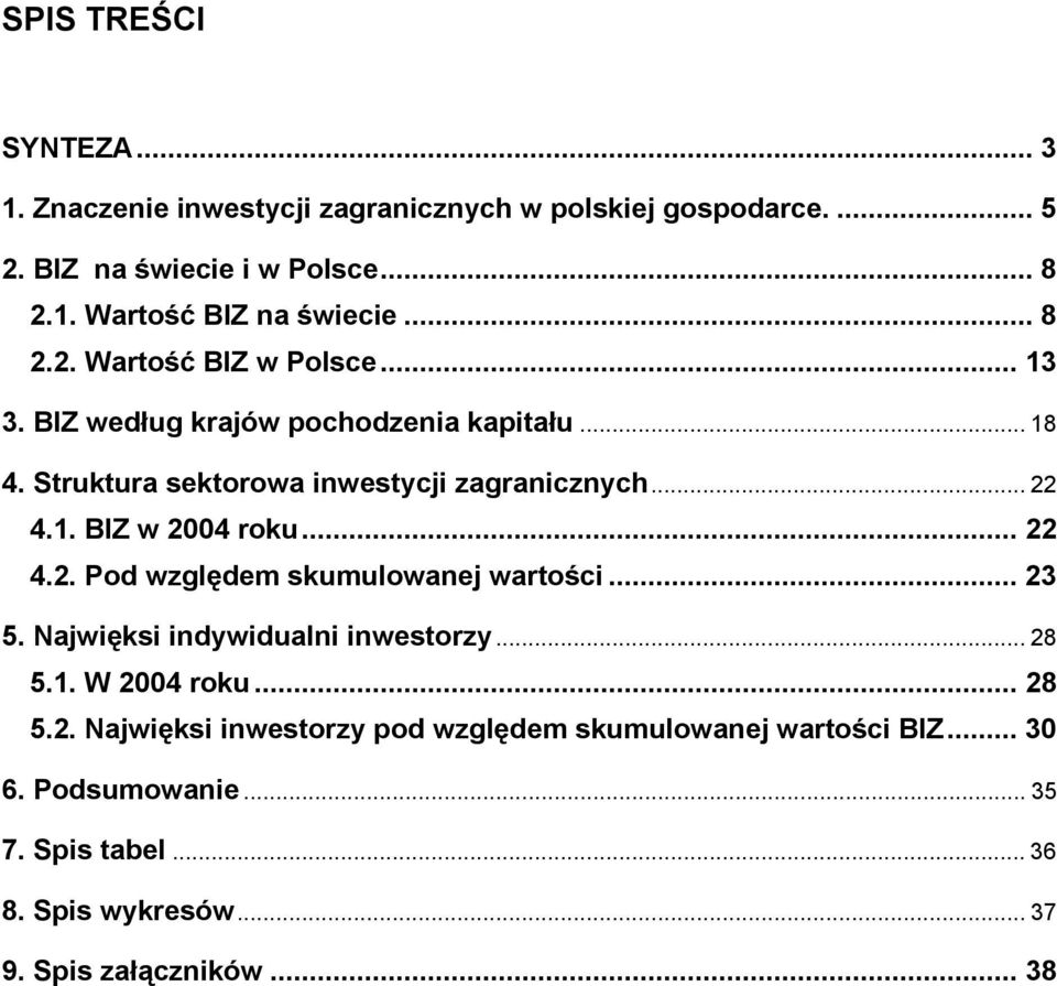 .. 22 4.2. Pod względem skumulowanej wartości... 23 5. Najwięksi indywidualni inwestorzy... 28 5.1. W 2004 roku... 28 5.2. Najwięksi inwestorzy pod względem skumulowanej wartości BIZ.