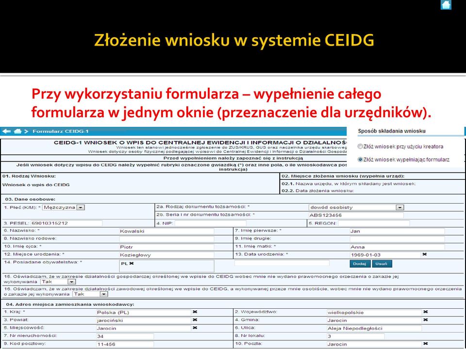całego formularza w jednym