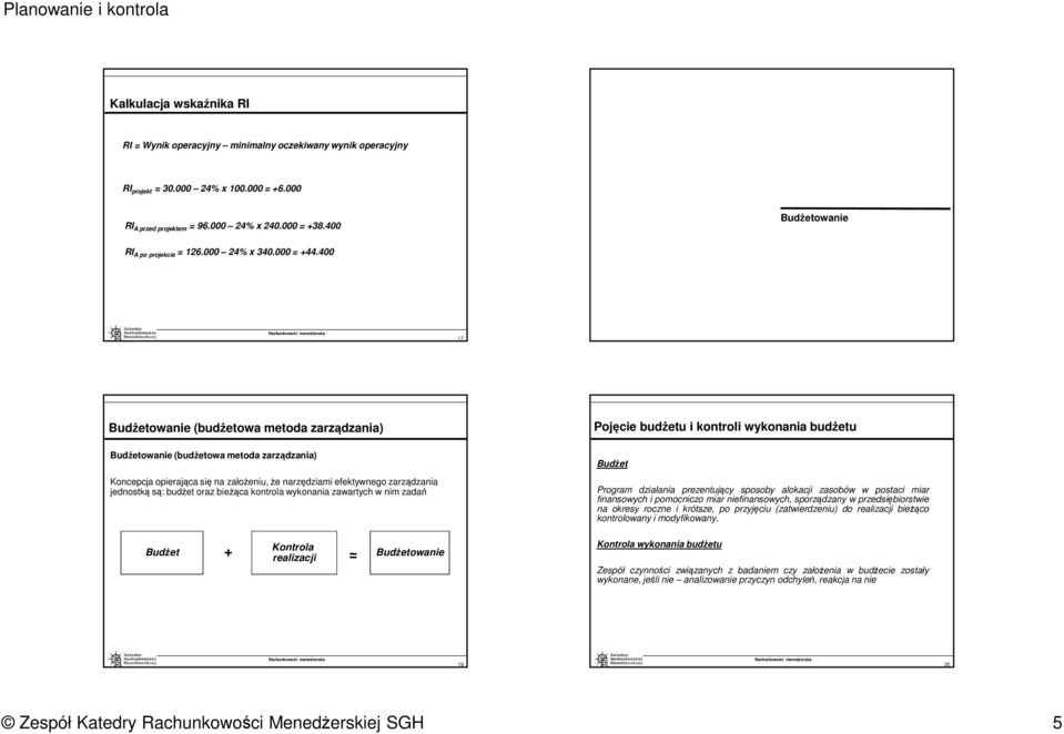 400 17 owanie (budżetowa metoda zarządzania) Pojęcie budżetu i kontroli wykonania budżetu owanie (budżetowa metoda zarządzania) Koncepcja opierająca się na założeniu, że narzędziami efektywnego