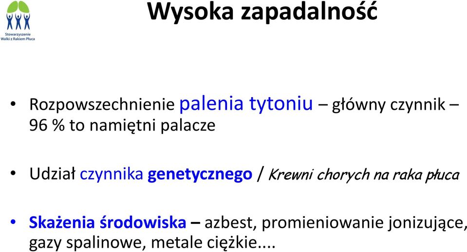 genetycznego / Krewni chorych na raka płuca Skażenia