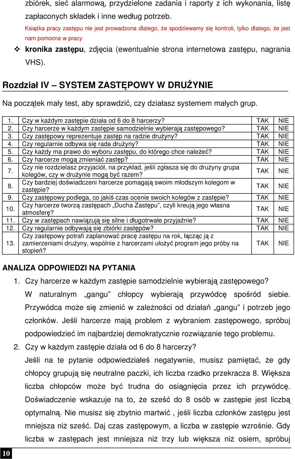 VHS). Rozdział IV SYSTEM ZASTĘPOWY W DRUŻYNIE Na początek mały test, aby sprawdzić, czy działasz systemem małych grup. 1. Czy w każdym zastępie działa od 6 do 8 harcerzy? TAK NIE 2.