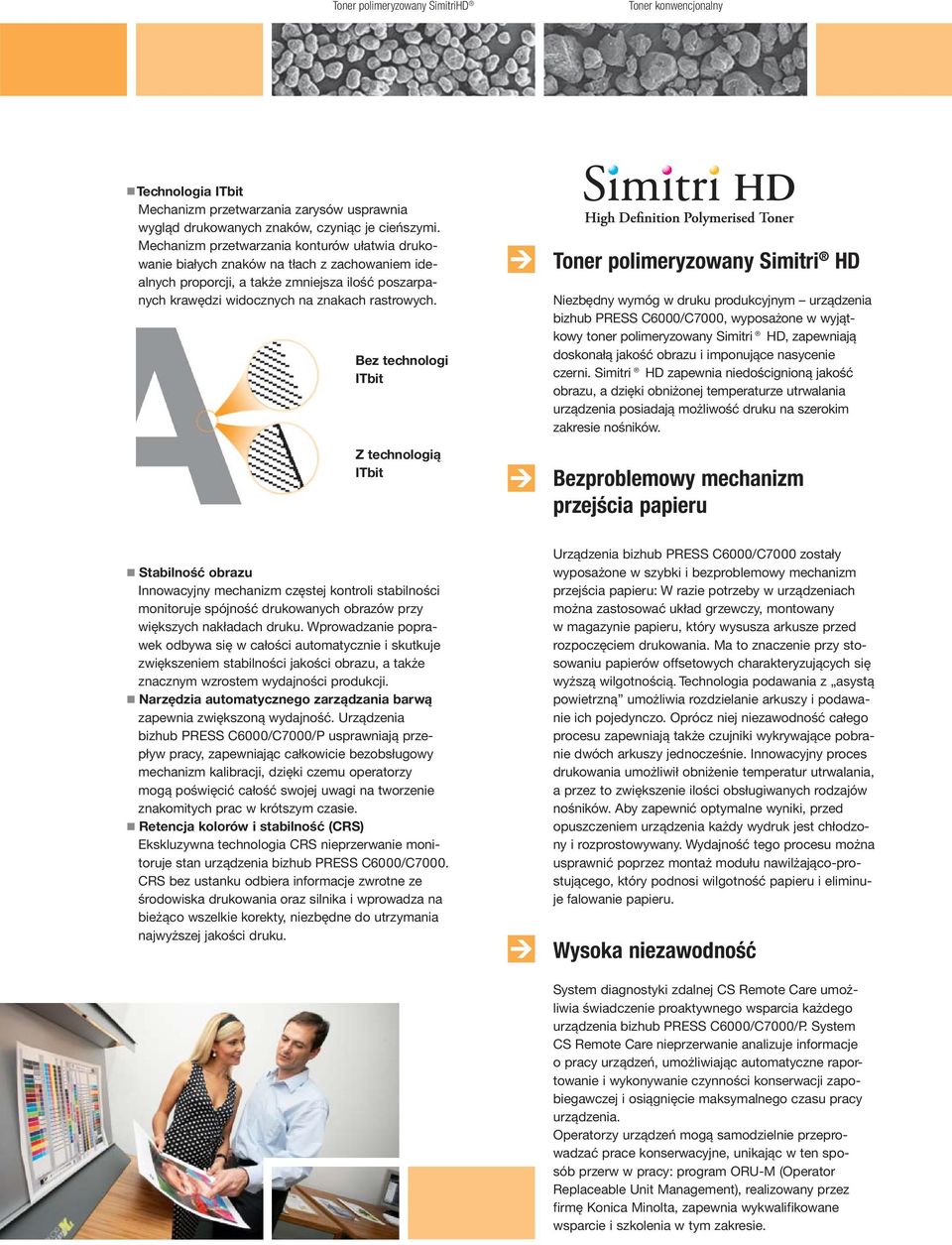 Bez technologi ITbit Z technologią ITbit Toner polimeryzowany Simitri HD Niezbędny wymóg w druku produkcyjnym urządzenia bizhub PRESS C6000/C7000, wyposażone w wyjątkowy toner polimeryzowany Simitri
