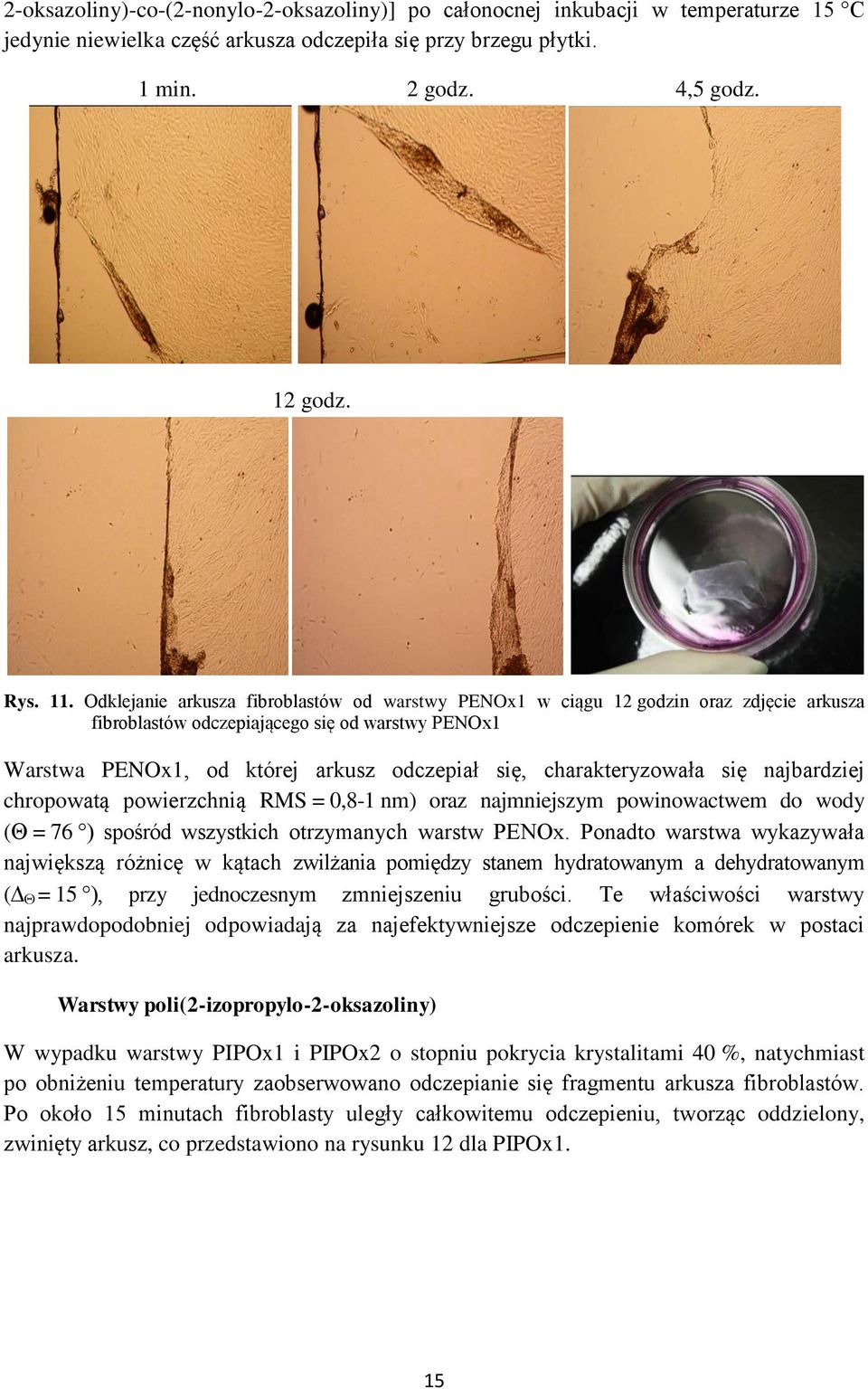 charakteryzowała się najbardziej chropowatą powierzchnią RMS = 0,8-1 nm) oraz najmniejszym powinowactwem do wody ( = 76 ) spośród wszystkich otrzymanych warstw PENOx.