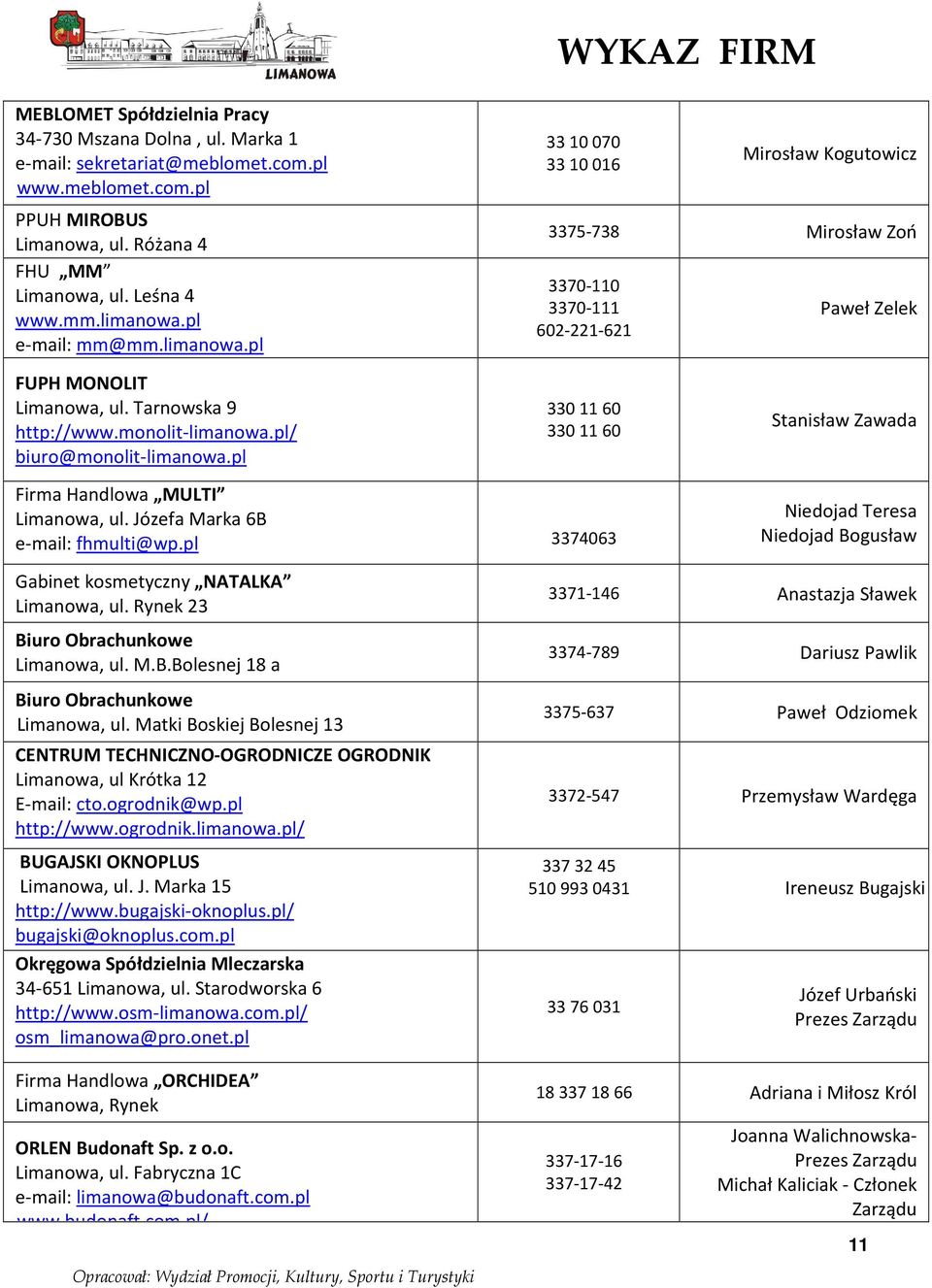 pl/ biuro@monolit-limanowa.pl 330 11 60 330 11 60 Stanisław Zawada Firma Handlowa MULTI Limanowa, ul. Józefa Marka 6B e-mail: fhmulti@wp.