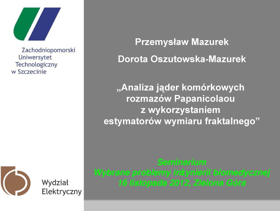 estymatorów wymiaru fraktalnego Seminarium Wybrane
