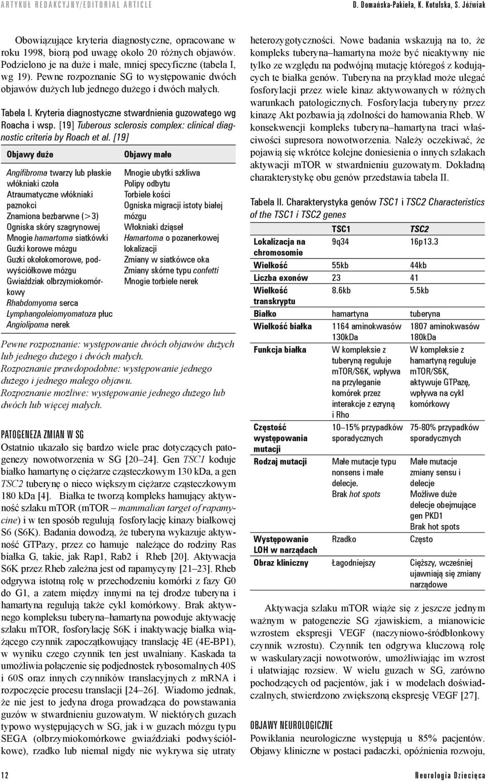 Kryteria diagnostyczne stwardnienia guzowatego wg Roacha i wsp. [19] Tuberous sclerosis complex: clinical diagnostic criteria by Roach et al.