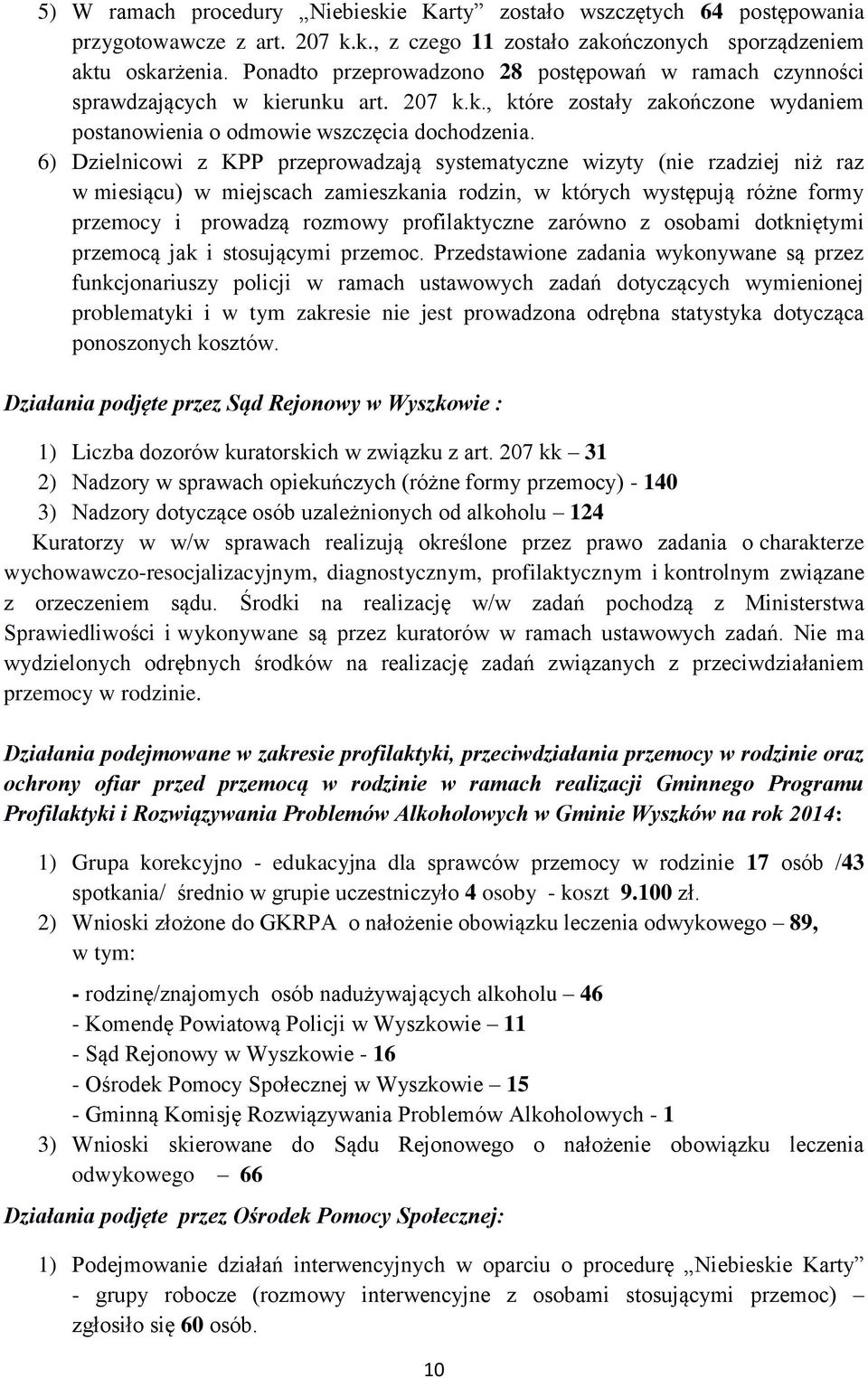 6) Dzielnicowi z KPP przeprowadzają systematyczne wizyty (nie rzadziej niż raz w miesiącu) w miejscach zamieszkania rodzin, w których występują różne formy przemocy i prowadzą rozmowy profilaktyczne