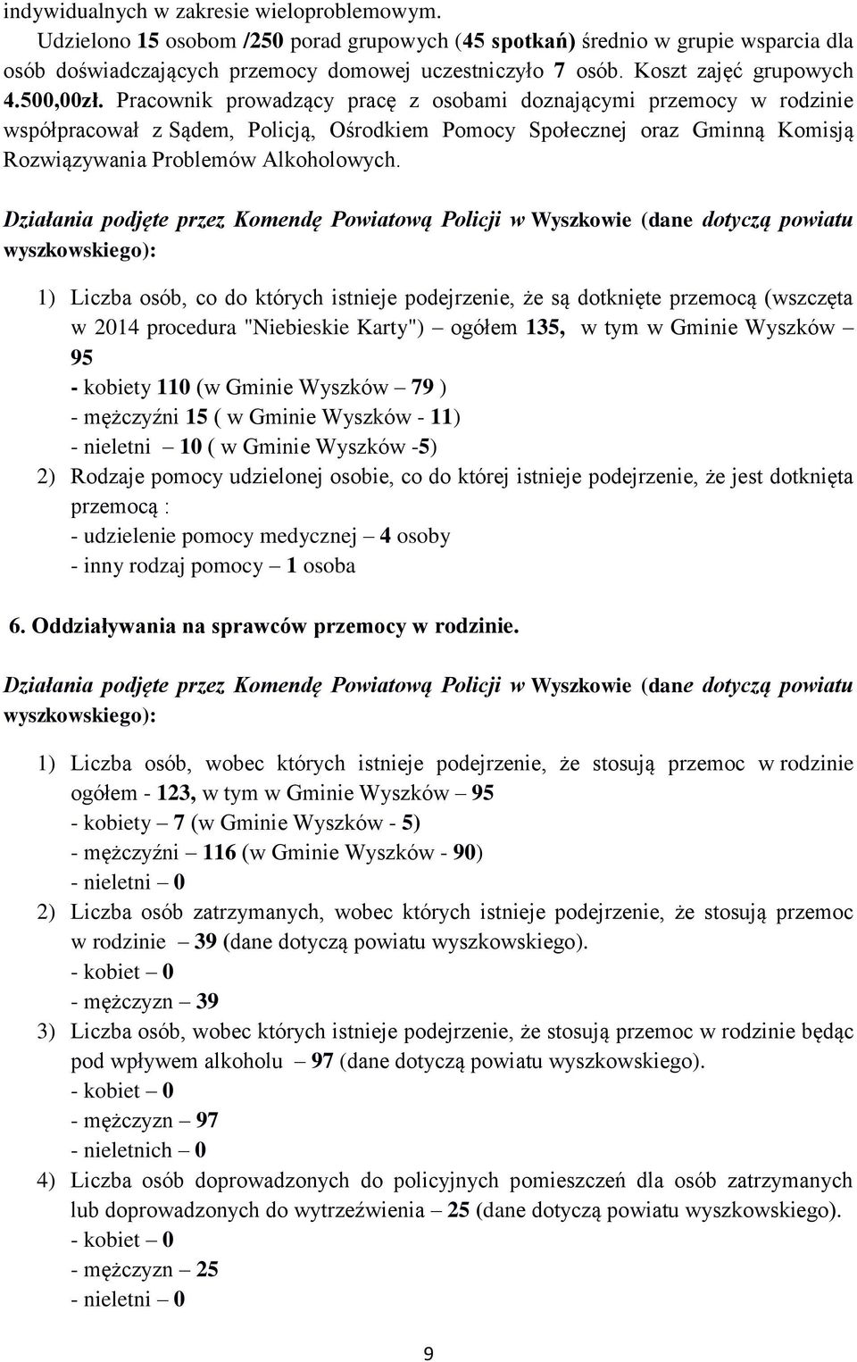 Pracownik prowadzący pracę z osobami doznającymi przemocy w rodzinie współpracował z Sądem, Policją, Ośrodkiem Pomocy Społecznej oraz Gminną Komisją Rozwiązywania Problemów Alkoholowych.