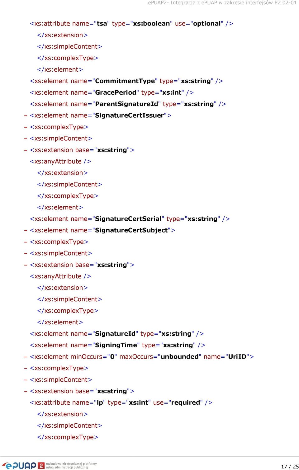 </xs:simplecontent> <xs:element name="signaturecertserial" type="xs:string" /> - <xs:element name="signaturecertsubject"> - <xs:simplecontent> - <xs:extension base="xs:string"> <xs:anyattribute />