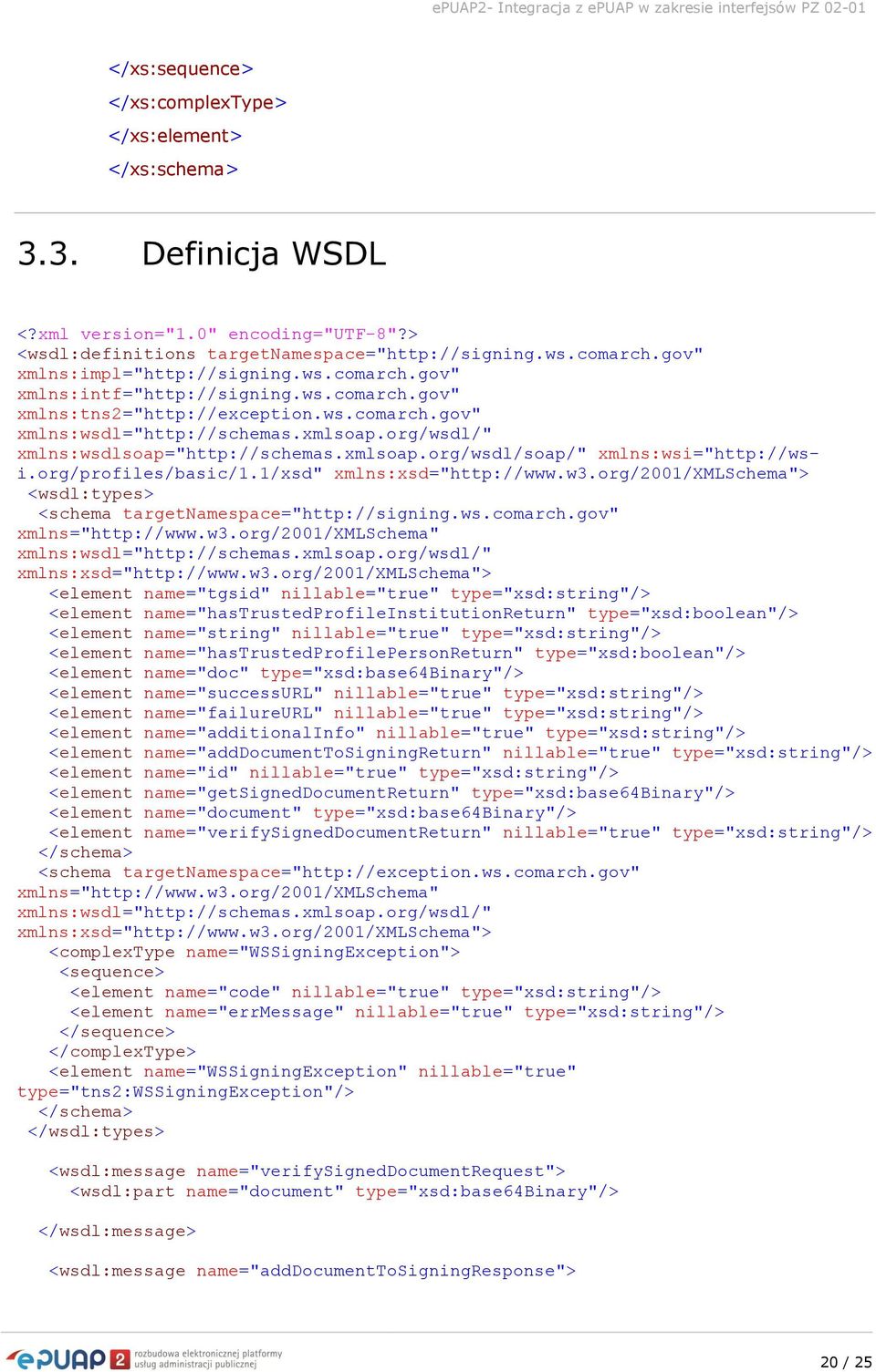 org/profiles/basic/1.1/xsd" xmlns:xsd="http://www.w3.org/2001/xmlschema"> <wsdl:types> <schema targetnamespace="http://signing.ws.comarch.gov" xmlns="http://www.w3.org/2001/xmlschema" xmlns:wsdl="http://schemas.