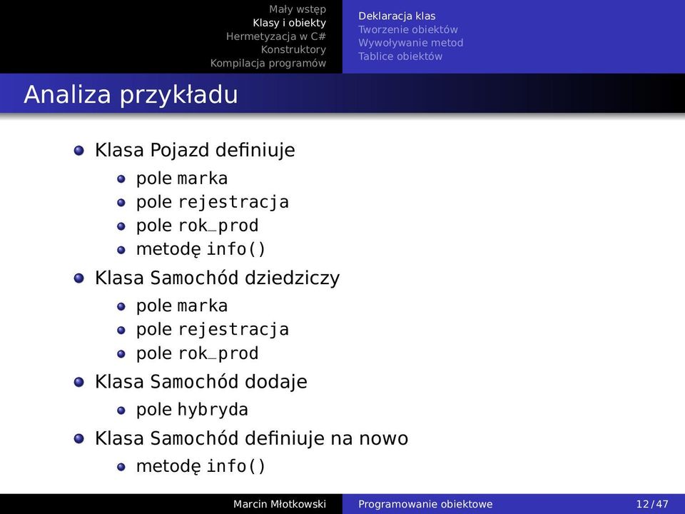 rejestracja pole rok_prod Klasa Samochód dodaje pole hybryda Klasa