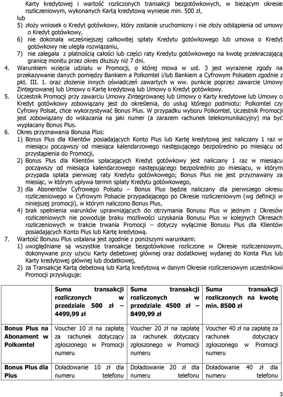 lub umowa o Kredyt gotówkowy nie uległa rozwiązaniu, 7) nie zalegała z płatnością całości lub części raty Kredytu gotówkowego na kwotę przekraczającą granicę monitu przez okres dłuższy niż 7 dni. 4.