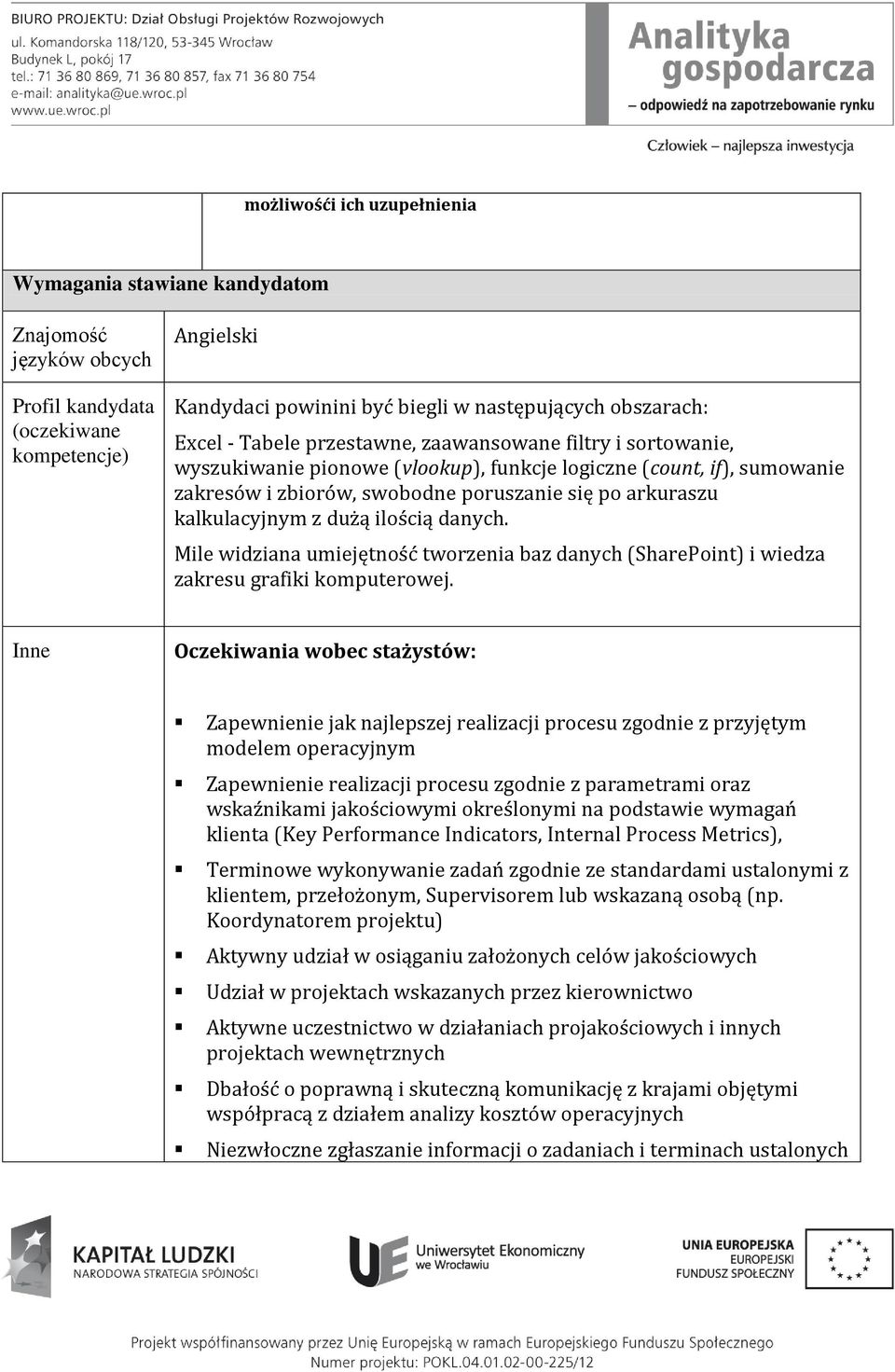 dużą ilością danych. Mile widziana umiejętność tworzenia baz danych (SharePoint) i wiedza zakresu grafiki komputerowej.