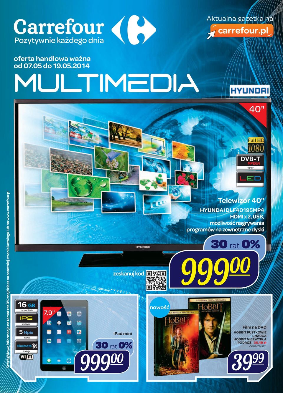 2014 multimedia 40" DVB-T MPEG4 tuner LED Telewizor 40" HYUNDAI DLF40195MP4 x 2, USB,