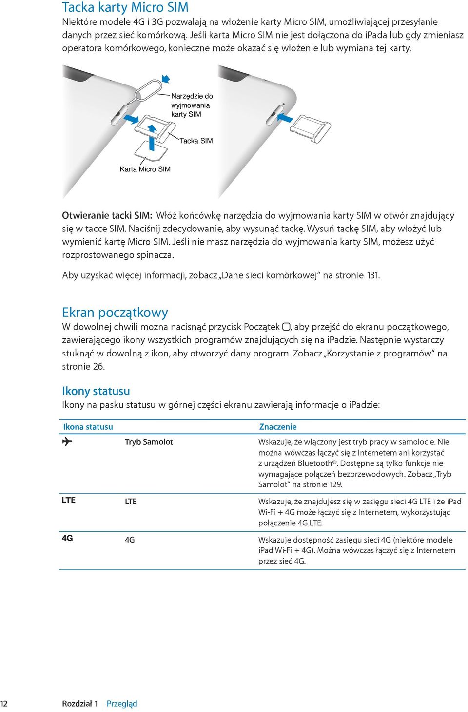 Narzędzie do wyjmowania karty SIM Tacka SIM Karta Micro SIM Otwieranie tacki SIM: Włóż końcówkę narzędzia do wyjmowania karty SIM w otwór znajdujący się w tacce SIM.