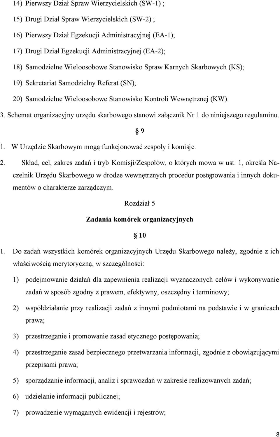 Schemat organizacyjny urzędu skarbowego stanowi załącznik Nr 1 do niniejszego regulaminu. 9 1. W Urzędzie Skarbowym mogą funkcjonować zespoły i komisje. 2.