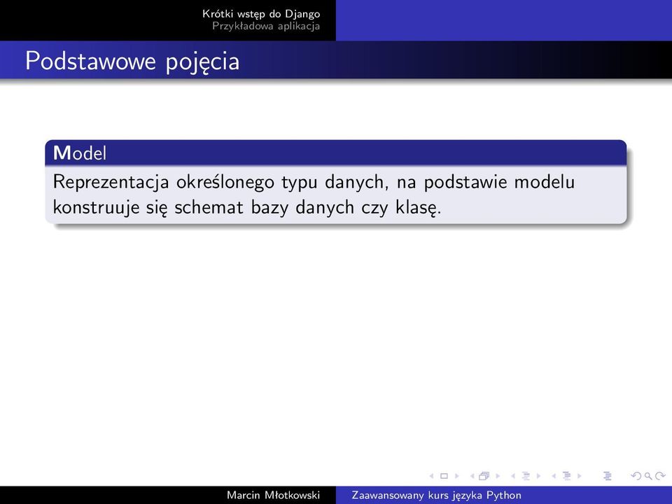 danych, na podstawie modelu