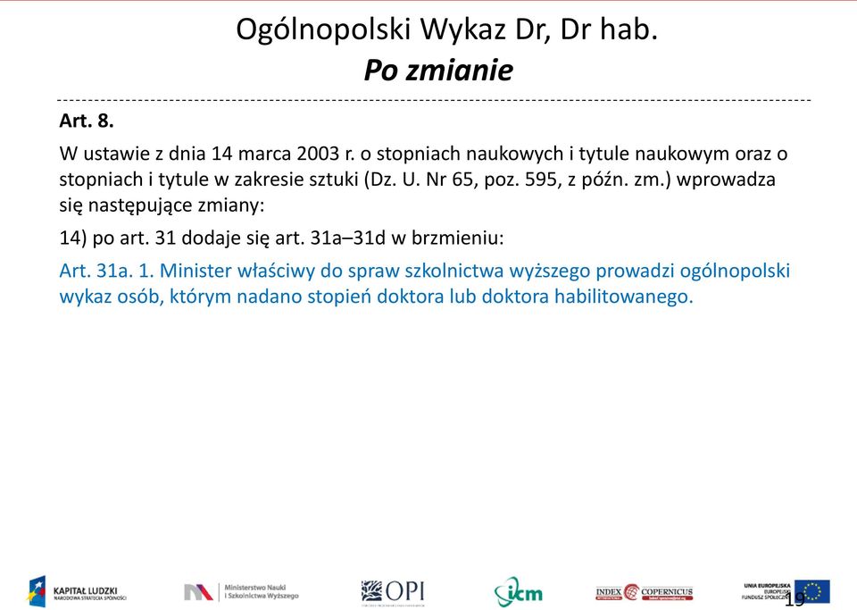 595, z późn. zm.) wprowadza się następujące zmiany: 14) po art. 31 dodaje się art. 31a 31d w brzmieniu: Art.