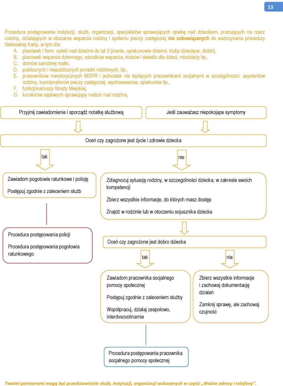 placówek wsparcia dziennego, ośrodków wsparcia, klubów i świetlic dla dzieci, młodzieży itp., C. domów samotnej matki, D. publicznych i niepublicznych poradni rodzinnych, itp., E.