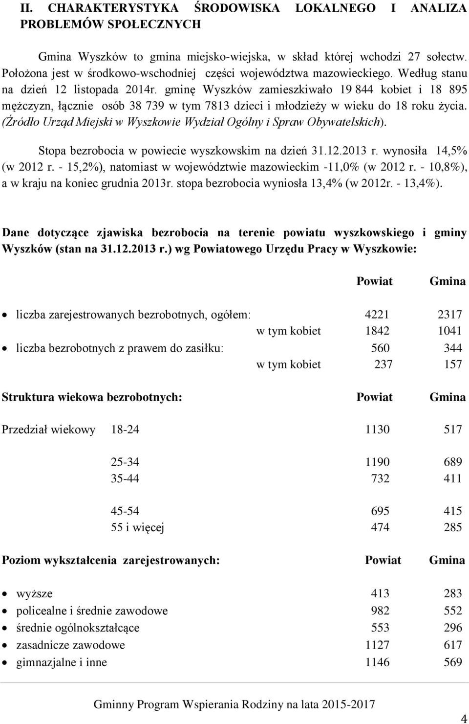 gminę Wyszków zamieszkiwało 19 844 kobiet i 18 895 mężczyzn, łącznie osób 38 739 w tym 7813 dzieci i młodzieży w wieku do 18 roku życia.