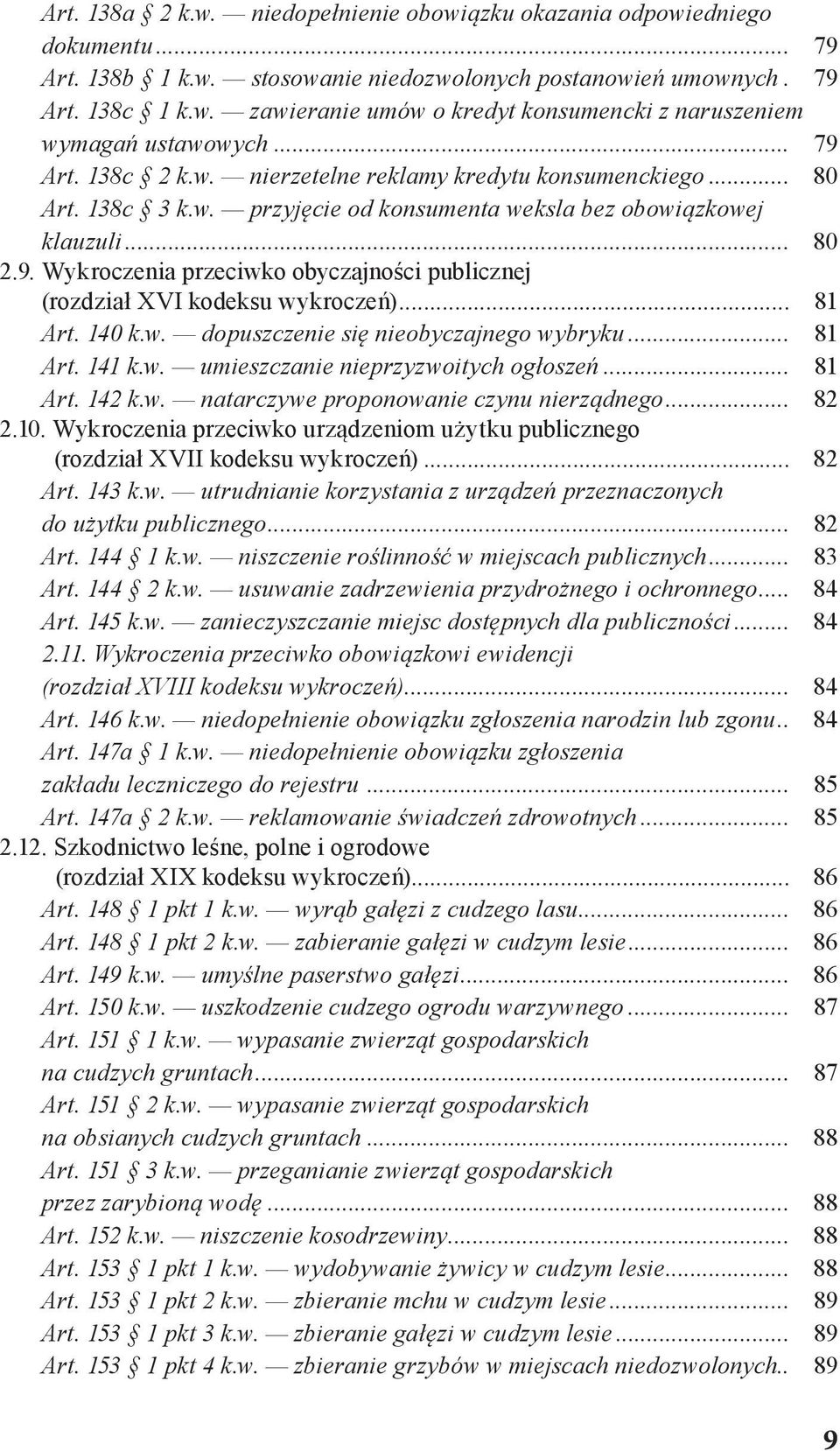 .. 81 Art. 140 k.w. dopuszczenie się nieobyczajnego wybryku... 81 Art. 141 k.w. umieszczanie nieprzyzwoitych ogłoszeń... 81 Art. 142 k.w. natarczywe proponowanie czynu nierządnego... 82 2.10.