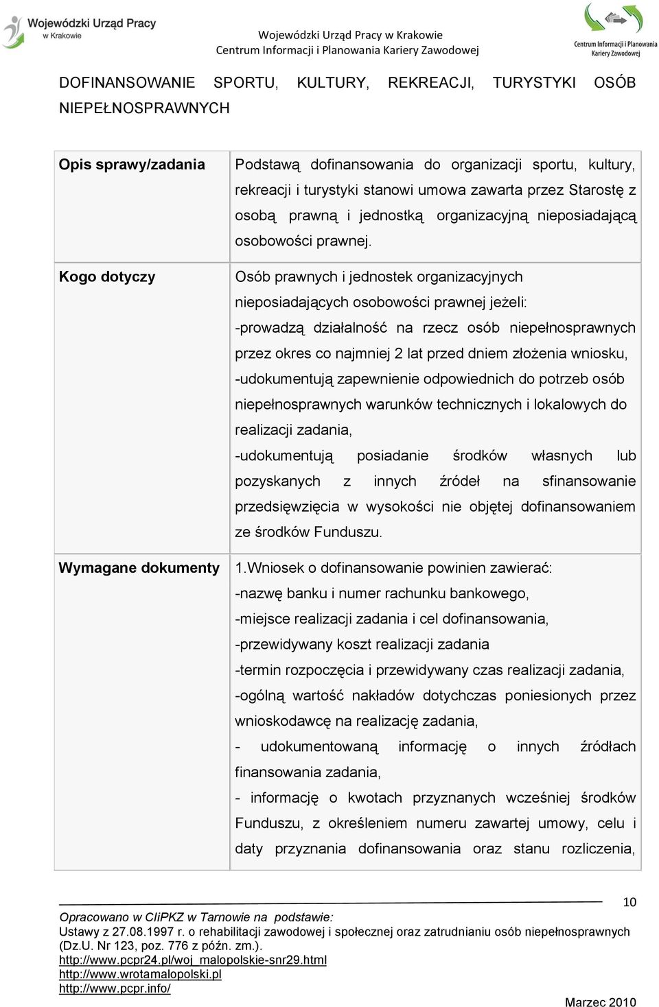 Osób prawnych i jednostek organizacyjnych nieposiadających osobowości prawnej jeżeli: -prowadzą działalność na rzecz osób niepełnosprawnych przez okres co najmniej 2 lat przed dniem złożenia wniosku,