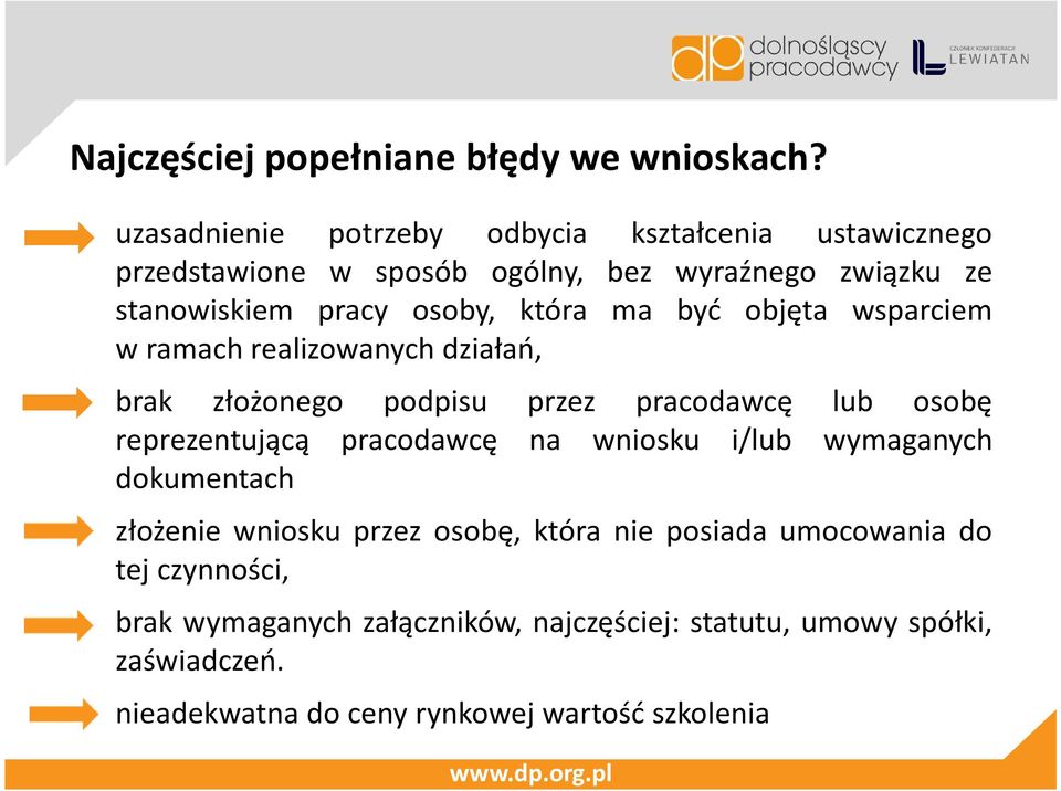 która ma być objęta wsparciem w ramach realizowanych działań, brak złożonego podpisu przez pracodawcę lub osobę reprezentującą pracodawcę