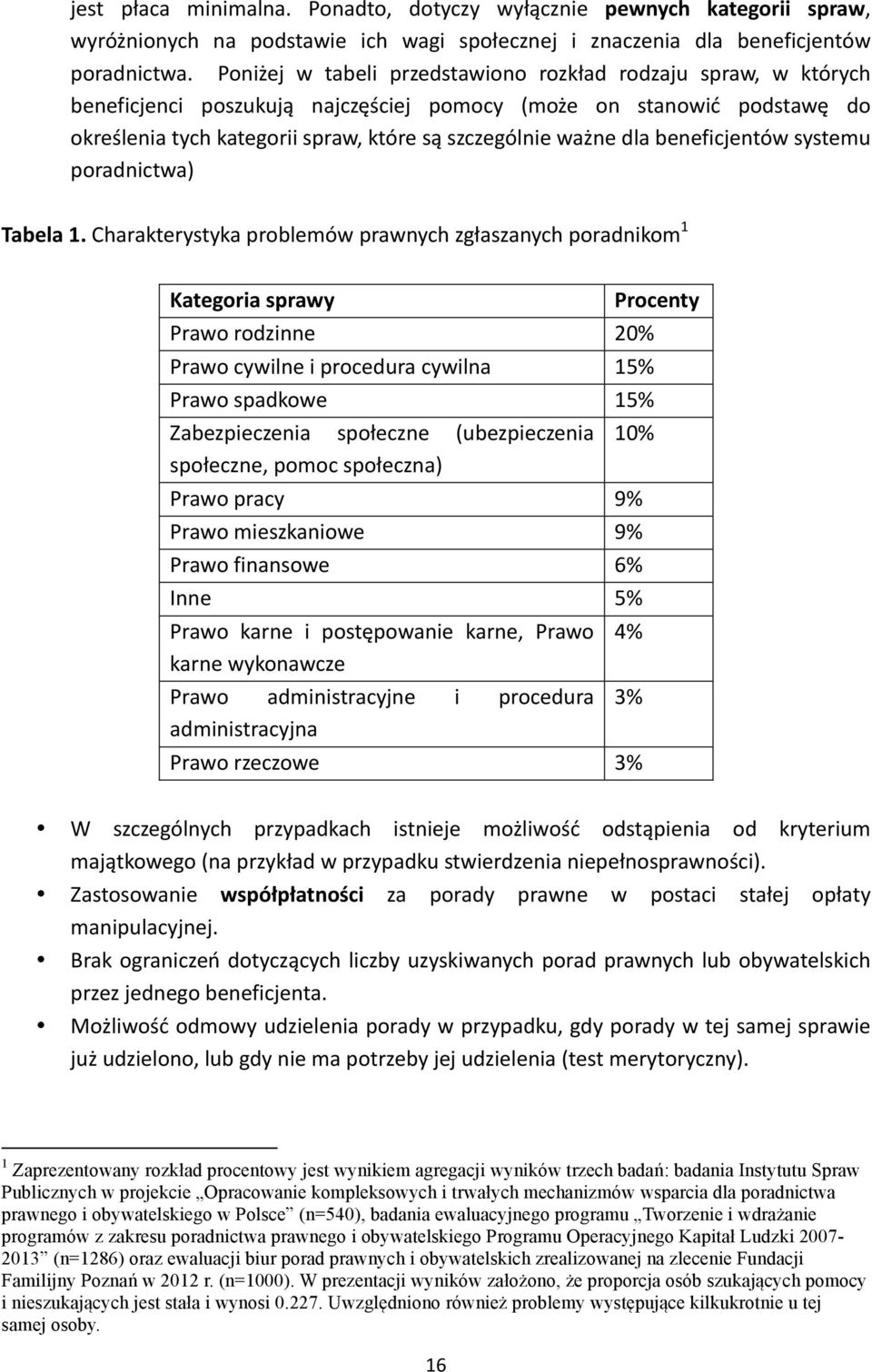 beneficjentów systemu poradnictwa) Tabela 1.