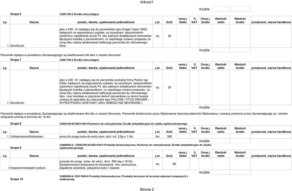 szpitala, ze szczelnym, bezpośrednim systemem napełniania Quick Fil, bez żadnych dodatkowych elementów łączących butelkę z parownikniem, co zapobiega rozlaniu preparatu (w cenę leku należy