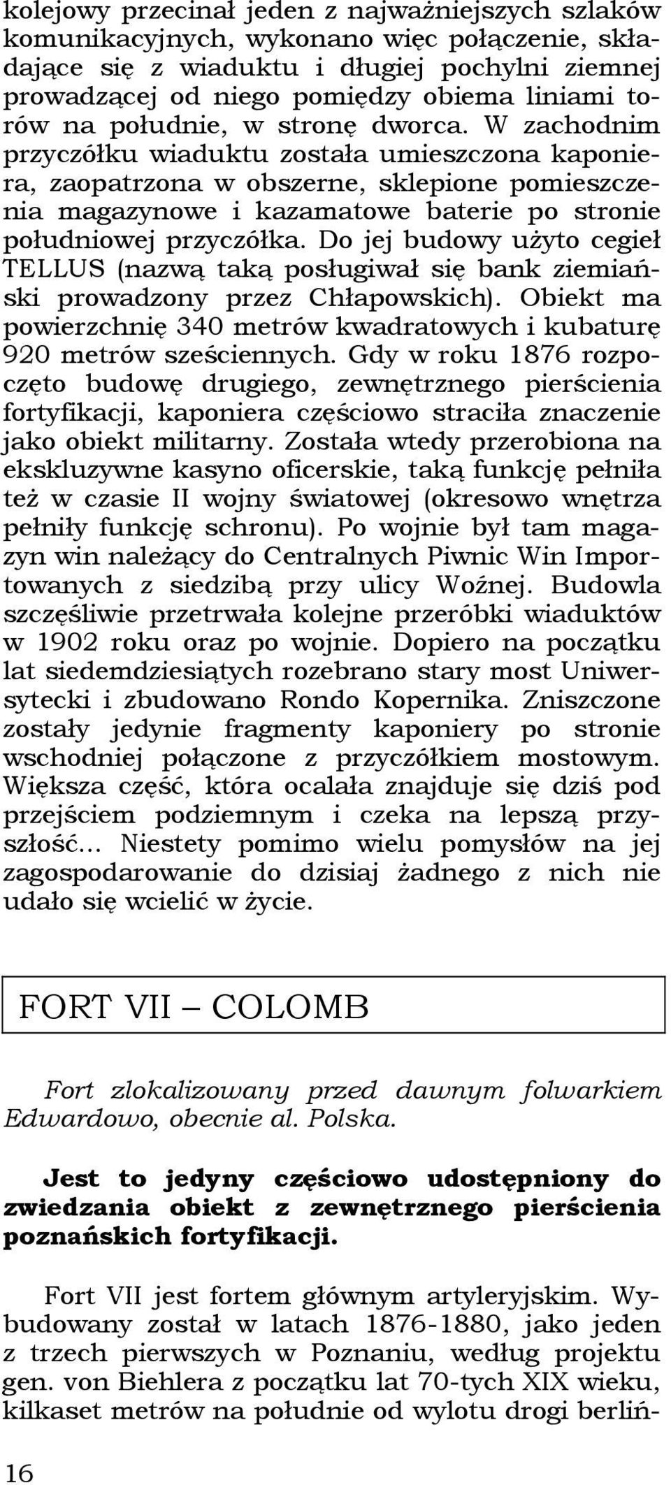 W zachodnim przyczółku wiaduktu została umieszczona kaponiera, zaopatrzona w obszerne, sklepione pomieszczenia magazynowe i kazamatowe baterie po stronie południowej przyczółka.