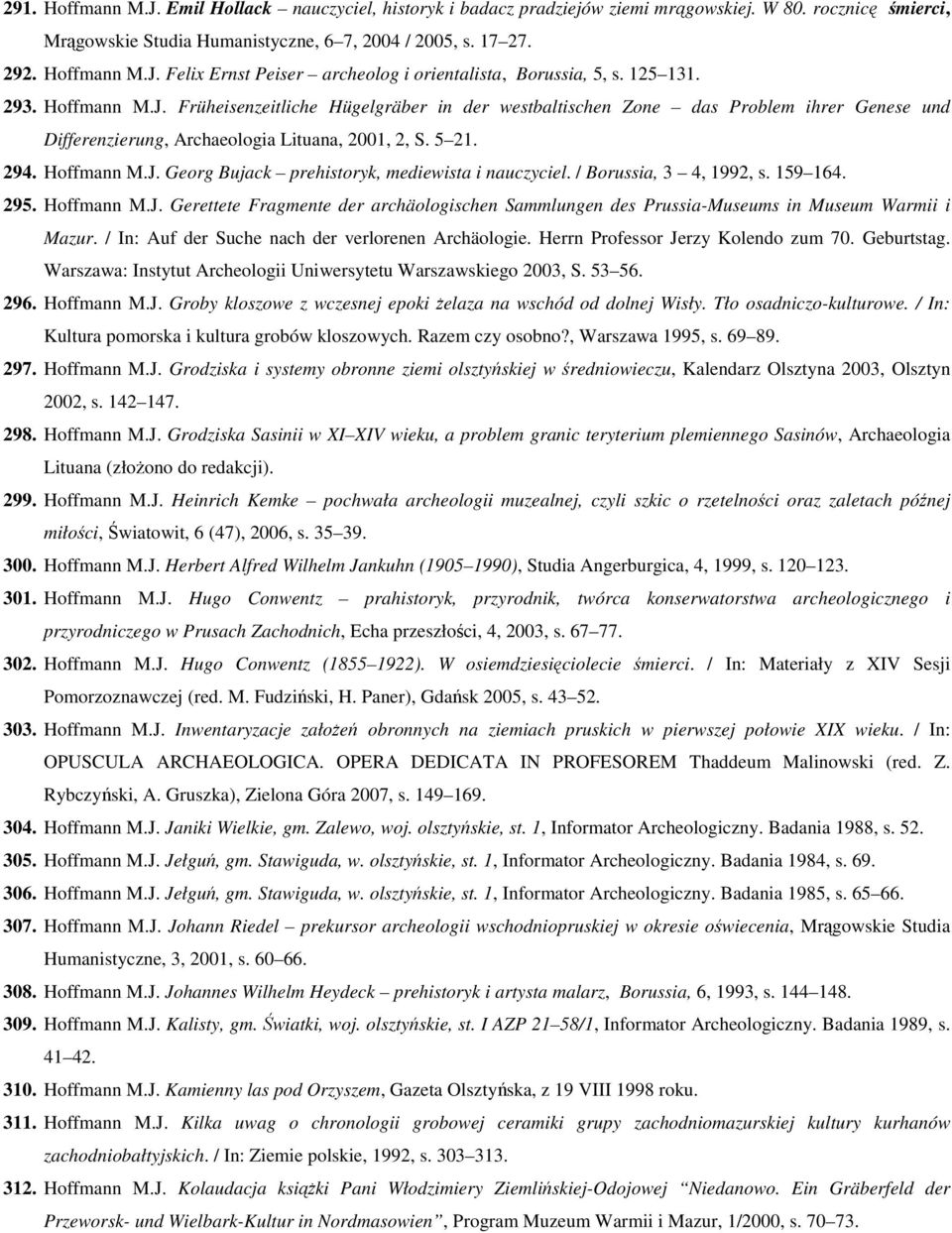 / Borussia, 3 4, 1992, s. 159 164. 295. Hoffmann M.J. Gerettete Fragmente der archäologischen Sammlungen des Prussia-Museums in Museum Warmii i Mazur.