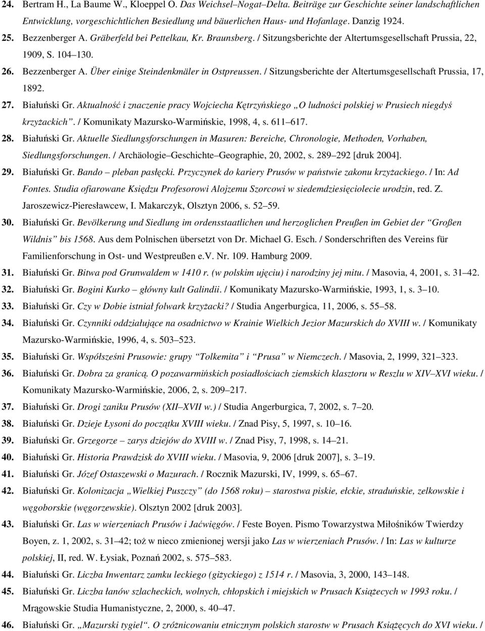 / Sitzungsberichte der Altertumsgesellschaft Prussia, 17, 1892. 27. Białuński Gr. Aktualność i znaczenie pracy Wojciecha Kętrzyńskiego O ludności polskiej w Prusiech niegdyś krzyżackich.