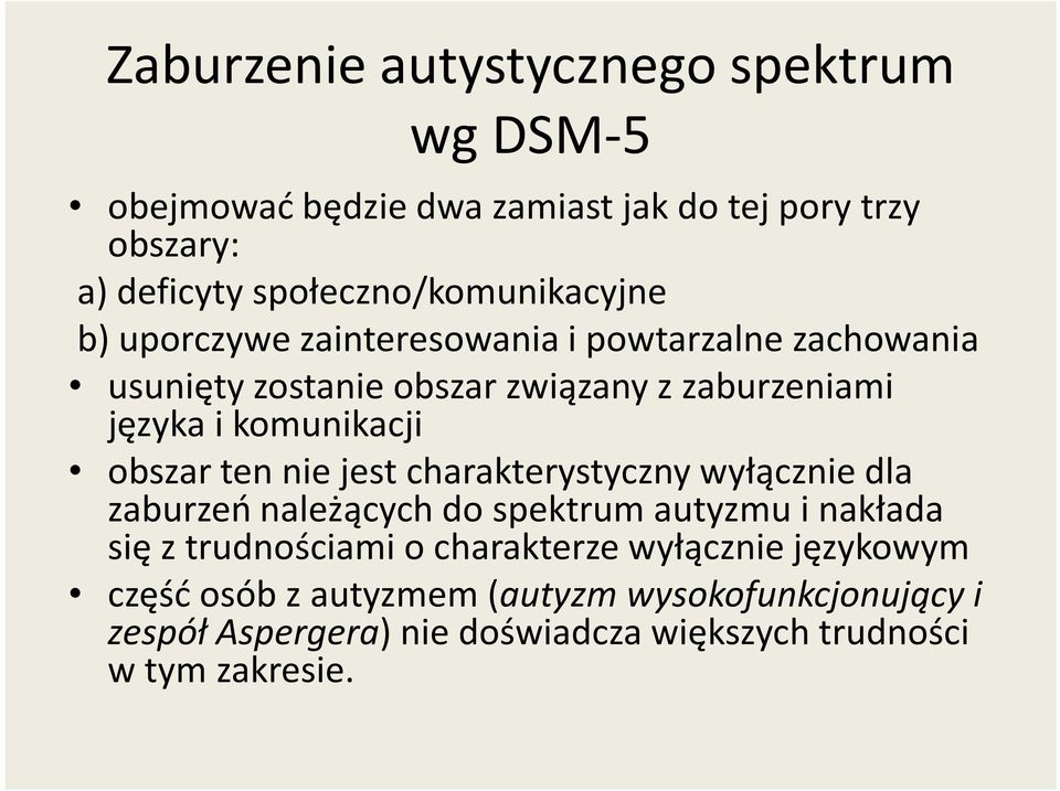 i komunikacji obszar ten nie jest charakterystyczny wyłącznie dla zaburzeń należących do spektrum autyzmu i nakłada się z trudnościami
