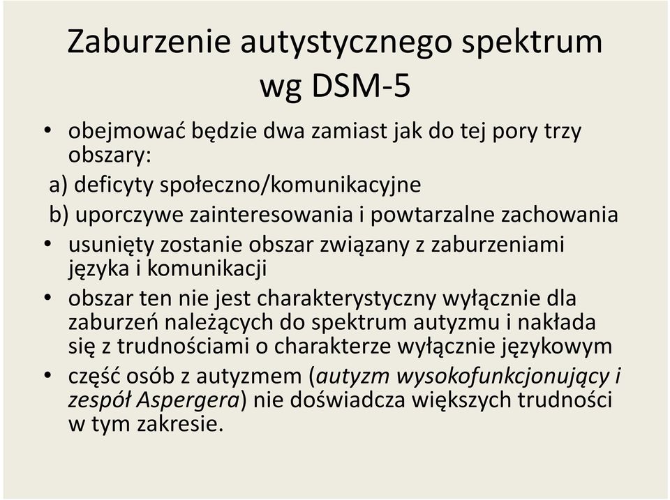 i komunikacji obszar ten nie jest charakterystyczny wyłącznie dla zaburzeń należących do spektrum autyzmu i nakłada się z trudnościami