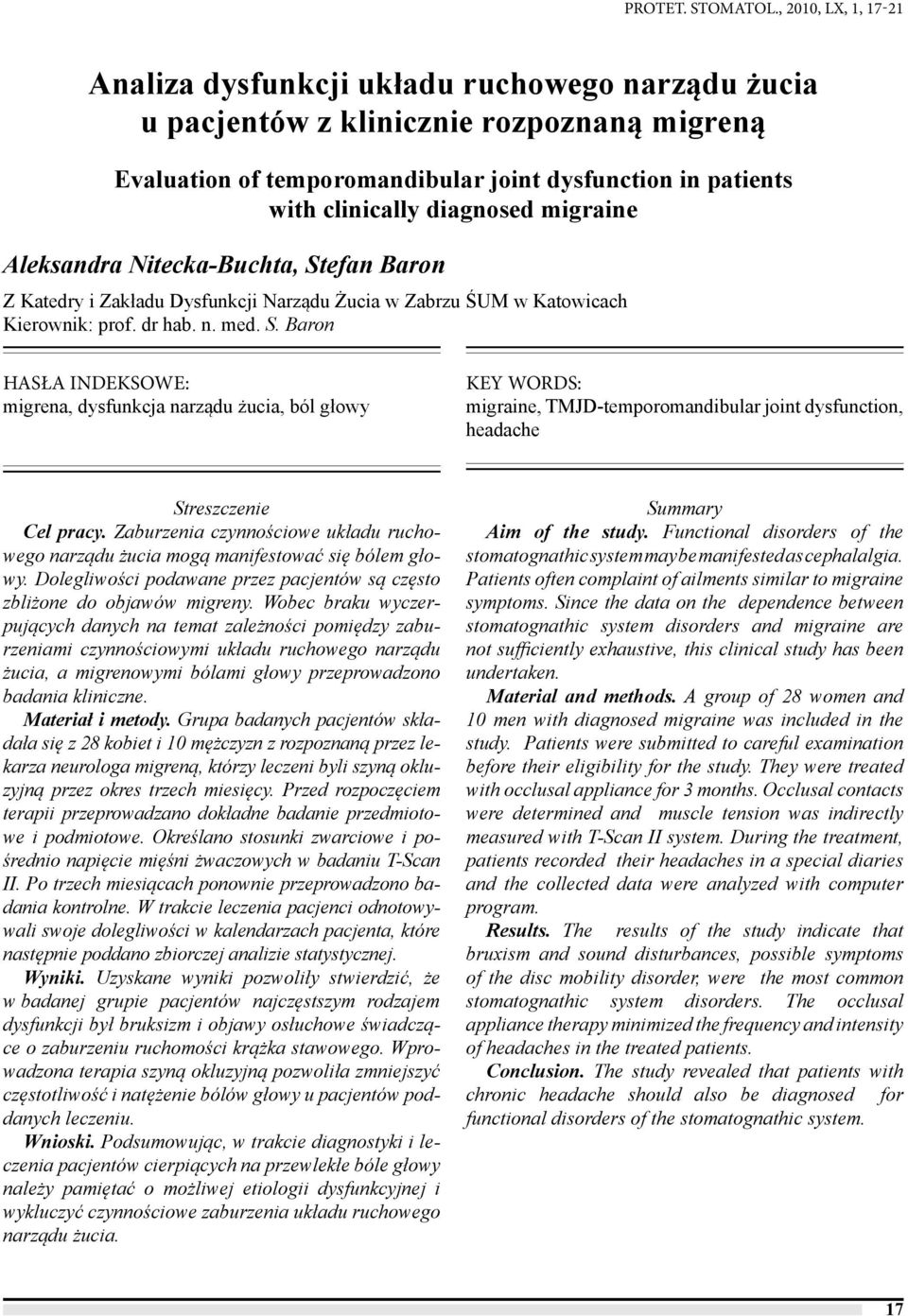 diagnosed migraine Aleksandra Nitecka-Buchta, St
